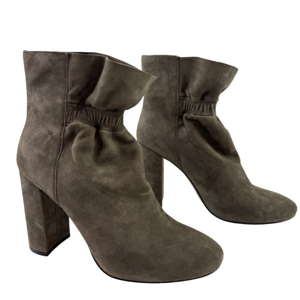 Botkier Rylie Women Bootie 7.5 Gray Leather Ruched Block Heel Pull-On Ankle Boot
